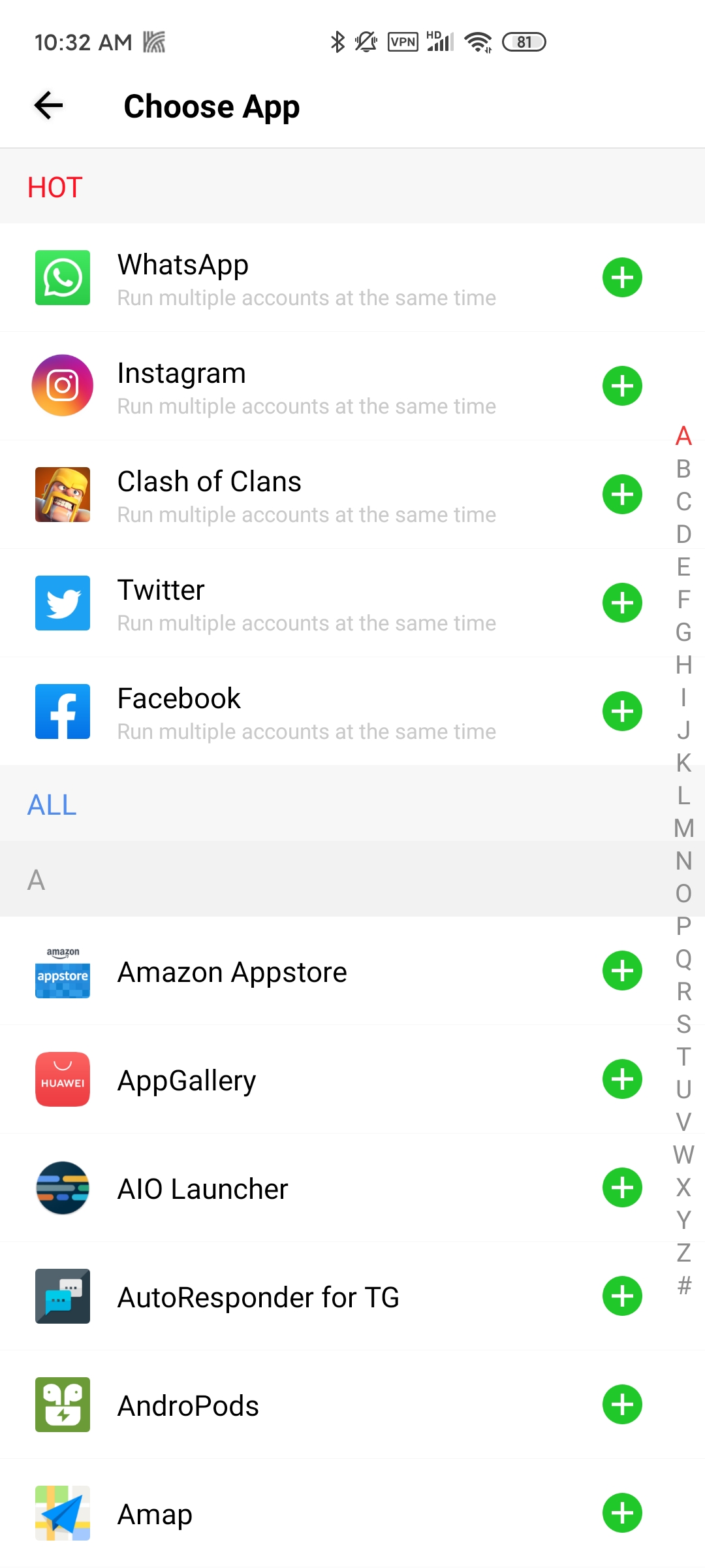 Find the app you want to clone and click the clone button